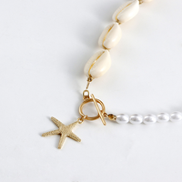 Hawaiian Marine Style Beach Starfish Shell Imitation Pearl Alloy Shell Toggle Beaded Women's Pendant Necklace main image 4