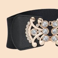 Simple Style Printing Elastic Band Inlay Rhinestones Women's Leather Belts main image 5
