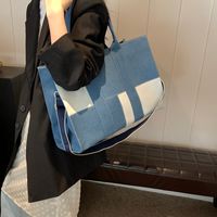 Women's Denim Color Block Classic Style Sewing Thread Zipper Shoulder Bag main image 3