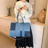 Women's Denim Color Block Classic Style Sewing Thread Zipper Shoulder Bag main image 5