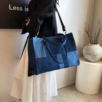 Women's Denim Color Block Classic Style Sewing Thread Zipper Shoulder Bag main image 6