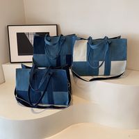 Women's Denim Color Block Classic Style Sewing Thread Zipper Shoulder Bag main image video
