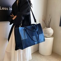 Women's Denim Color Block Classic Style Sewing Thread Zipper Shoulder Bag sku image 1