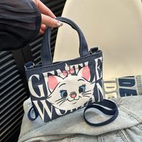 Women's Canvas Letter Cat Strawberry Cute Sewing Thread Open Handbag Crossbody Bag sku image 7