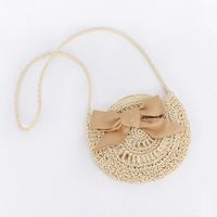 Women's Small Polyester Cotton Straw Bow Knot Vacation Streetwear Zipper Straw Bag sku image 1