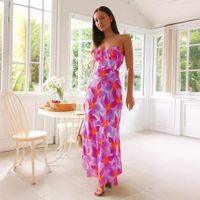 Women's Strap Dress Vacation Strap Printing Backless Sleeveless Flower Midi Dress Holiday Daily Beach main image 2