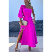 Women's Regular Dress Elegant Collarless Zipper 3/4 Length Sleeve Solid Color Flower Midi Dress Banquet Date Bar main image 4