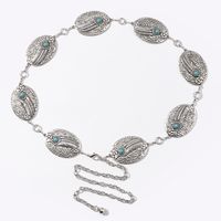 Casual Retro Bohemian Oval Feather Flower Alloy Inlay Turquoise Women's Chain Belts main image 5