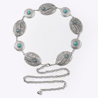 Casual Retro Bohemian Oval Feather Flower Alloy Inlay Turquoise Women's Chain Belts main image 3