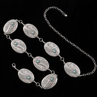 Casual Retro Bohemian Oval Feather Flower Alloy Inlay Turquoise Women's Chain Belts main image 8