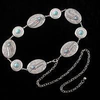 Casual Retro Bohemian Oval Feather Flower Alloy Inlay Turquoise Women's Chain Belts main image 4