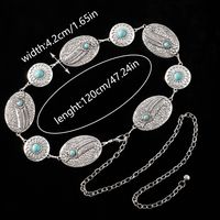 Casual Retro Bohemian Oval Feather Flower Alloy Inlay Turquoise Women's Chain Belts sku image 1