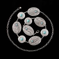 Casual Retro Bohemian Oval Feather Flower Alloy Inlay Turquoise Women's Chain Belts main image 10