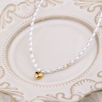 304 Stainless Steel Simple Style Inlay Heart Shape Natural Stone Pendant Necklace main image 3