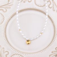304 Stainless Steel Simple Style Inlay Heart Shape Natural Stone Pendant Necklace main image 6