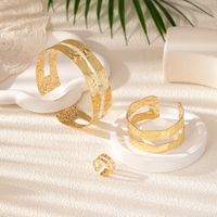 Vintage Style Exaggerated Commute Solid Color 14K Gold Plated Alloy Wholesale Rings Bracelets Jewelry Set main image 4