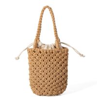 Women's Small Canvas Solid Color Vacation Beach Weave Bucket String Straw Bag main image 2