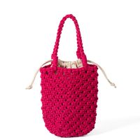 Women's Small Canvas Solid Color Vacation Beach Weave Bucket String Straw Bag sku image 2