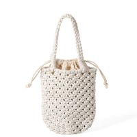 Women's Small Canvas Solid Color Vacation Beach Weave Bucket String Straw Bag sku image 3