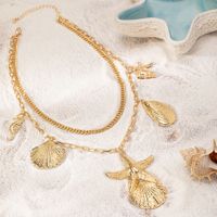 Vacation Romantic Beach Starfish Hippocampus Shell Alloy Metal Button Women's Layered Necklaces main image 3