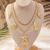 Vacation Romantic Beach Starfish Hippocampus Shell Alloy Metal Button Women's Layered Necklaces main image 2