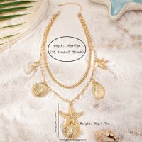 Vacation Romantic Beach Starfish Hippocampus Shell Alloy Metal Button Women's Layered Necklaces main image 5