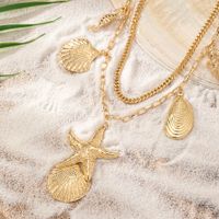 Vacation Romantic Beach Starfish Hippocampus Shell Alloy Metal Button Women's Layered Necklaces main image 4