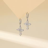 304 Stainless Steel Copper Gold Plated Luxurious Classic Style Inlay Cross Zircon Earrings Necklace Jewelry Set main image 10