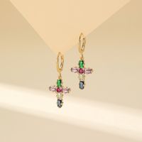 304 Stainless Steel Copper Gold Plated Luxurious Classic Style Inlay Cross Zircon Earrings Necklace Jewelry Set main image 8