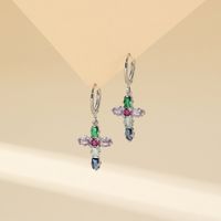 304 Stainless Steel Copper Gold Plated Luxurious Classic Style Inlay Cross Zircon Earrings Necklace Jewelry Set main image 6