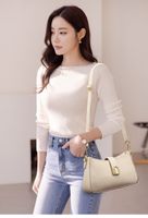 Women's Pu Leather Solid Color Classic Style Sewing Thread Zipper Shoulder Bag main image 5