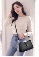 Women's Pu Leather Solid Color Classic Style Sewing Thread Zipper Shoulder Bag sku image 1