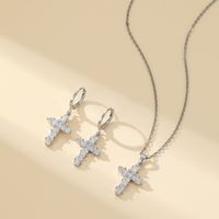 304 Stainless Steel Copper Gold Plated Luxurious Classic Style Inlay Cross Zircon Earrings Necklace Jewelry Set main image 2