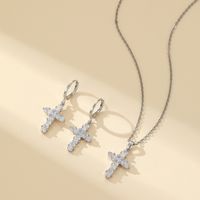 304 Stainless Steel Copper Gold Plated Luxurious Classic Style Inlay Cross Zircon Earrings Necklace Jewelry Set sku image 1