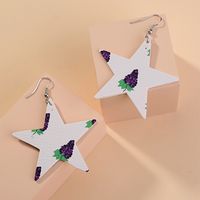 1 Pair Cute Vacation Sweet Pentagram Leaves Printing Imitation Leather Copper Drop Earrings main image 5