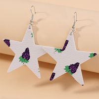 1 Pair Cute Vacation Sweet Pentagram Leaves Printing Imitation Leather Copper Drop Earrings sku image 2
