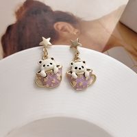 1 Pair Cartoon Style Cute Sweet Bear Enamel Stoving Varnish Plating Alloy Drop Earrings main image 1