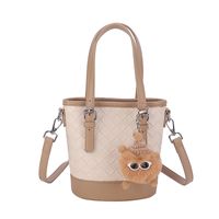 Women's Medium Pu Leather Solid Color Lingge Vintage Style Classic Style Sewing Thread Zipper Bucket Bag sku image 3