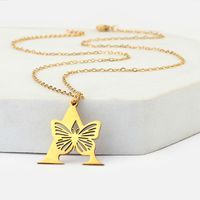 201 Stainless Steel 18K Gold Plated Hip-Hop Plating Letter Butterfly Pendant Necklace main image 5