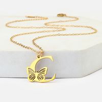 201 Stainless Steel 18K Gold Plated Hip-Hop Plating Letter Butterfly Pendant Necklace sku image 3