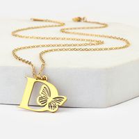 201 Stainless Steel 18K Gold Plated Hip-Hop Plating Letter Butterfly Pendant Necklace sku image 4