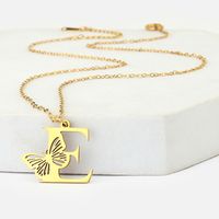 201 Stainless Steel 18K Gold Plated Hip-Hop Plating Letter Butterfly Pendant Necklace sku image 5