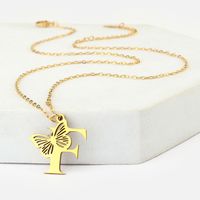 201 Stainless Steel 18K Gold Plated Hip-Hop Plating Letter Butterfly Pendant Necklace sku image 6