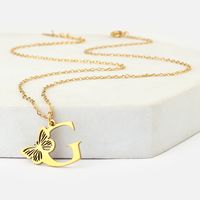 201 Stainless Steel 18K Gold Plated Hip-Hop Plating Letter Butterfly Pendant Necklace sku image 7