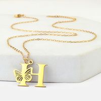 201 Stainless Steel 18K Gold Plated Hip-Hop Plating Letter Butterfly Pendant Necklace sku image 8