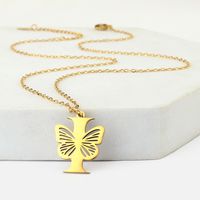 201 Stainless Steel 18K Gold Plated Hip-Hop Plating Letter Butterfly Pendant Necklace sku image 9