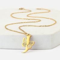 201 Stainless Steel 18K Gold Plated Hip-Hop Plating Letter Butterfly Pendant Necklace sku image 10