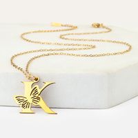 201 Stainless Steel 18K Gold Plated Hip-Hop Plating Letter Butterfly Pendant Necklace sku image 11