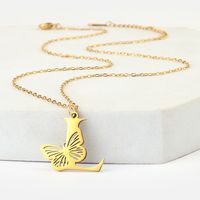 201 Stainless Steel 18K Gold Plated Hip-Hop Plating Letter Butterfly Pendant Necklace sku image 12