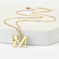 201 Stainless Steel 18K Gold Plated Hip-Hop Plating Letter Butterfly Pendant Necklace sku image 13